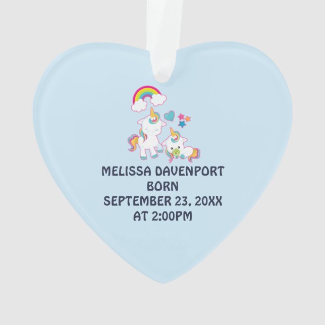 Cute Mother and Baby Unicorns Magical Theme Ornament (Back)