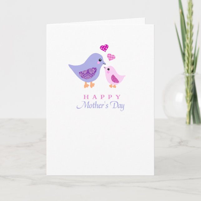 Cute mother and child birds mother's day card (Front)