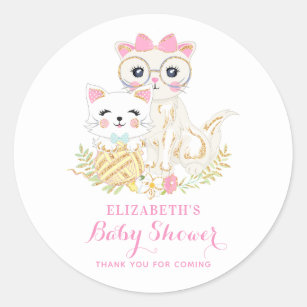 Cute Mother and Daughter Cats Floral Baby Shower Classic Round Sticker