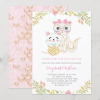 Cute Mother and Daughter Cats Floral Baby Shower