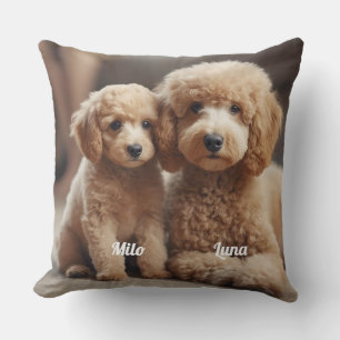Cute Mother and Son Poodle Personalized Throw Pillow