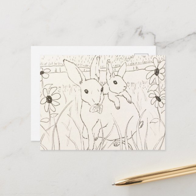 Cute Mother Baby Bunny Rabbits Postcard (Front/Back In Situ)