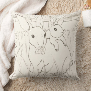 Cute Mother Baby Bunny Rabbits Throw Pillow