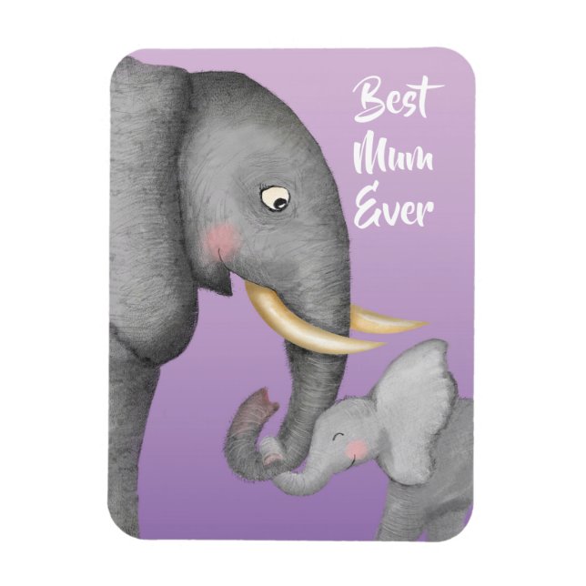 Cute mother & baby elephant magnet (Vertical)