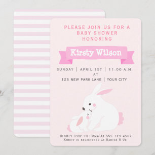 Cute Mother & Baby Girl Bunny   Baby Shower Invitation