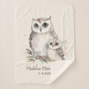 Cute Mother Baby Owl Name Birthdate  Sherpa Blanket