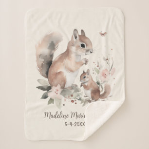 Cute Mother Baby Squirrel Name Birthdate Sherpa Blanket
