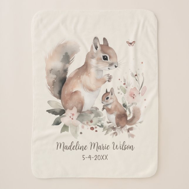 Cute Mother Baby Squirrel Name Birthdate  Sherpa Blanket (Front)