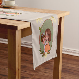 Cute Mother & Child Illustration Table Runner