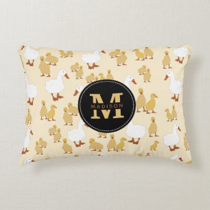 Cute Mother Duck & Baby Duckling Pattern Monogram Accent Pillow