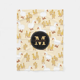 Cute Mother Duck & Baby Duckling Pattern Monogram Fleece Blanket