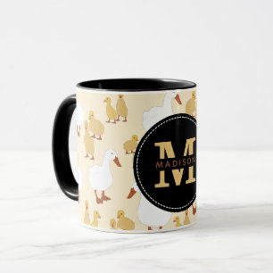 Cute Mother Duck & Baby Duckling Pattern Monogram Mug