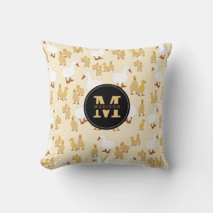 Cute Mother Duck & Baby Duckling Pattern Monogram Throw Pillow