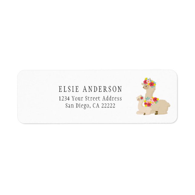 Cute Mother Llama and Baby Return Address | (Front)