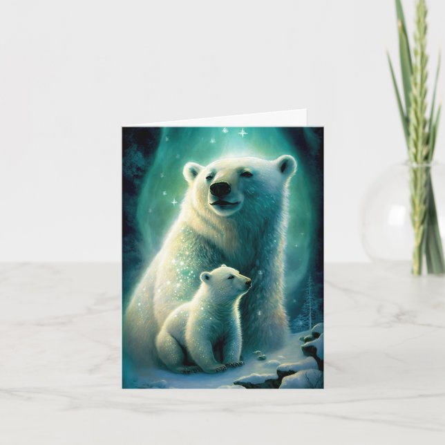 Cute Mother Polar Bear and Cub Illustration Card (Front)