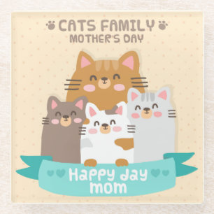 Cute Mother's Day Cats Glass Coaster