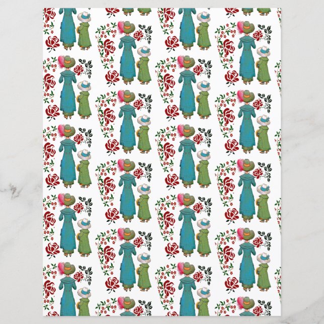 Cute Mother's Day Floral Red Roses Scrapbook Paper (Front)