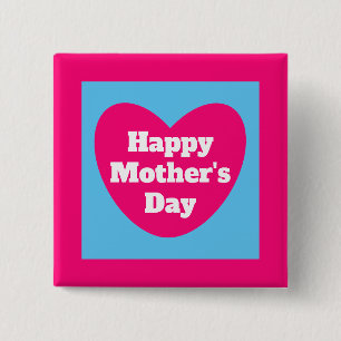 Cute Mother's Day Heart Hot Pink Square 2 Inch Square Button