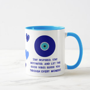Cute Motivational Good Vibes Blue Evil Eyes Hearts Mug