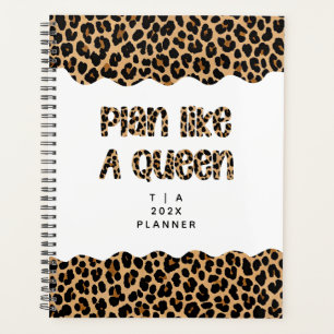 Cute Motivational Monogram Year Leopard Pattern Planner