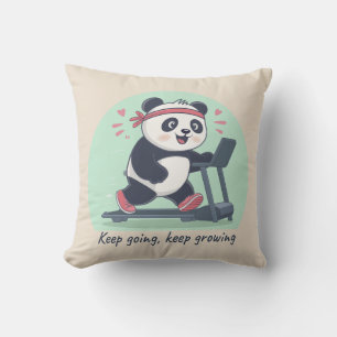 Cute Motivational Panda on Treadmill Throw Pillow