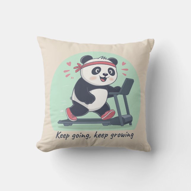 Cute Motivational Panda on Treadmill Throw Pillow (Front)