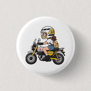 Cute Motorcycle Girl – Yellow Mini Bike Cartoon De 1 Inch Round Button