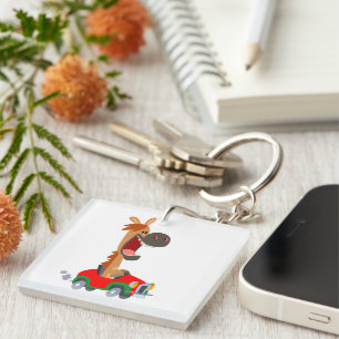 Cute Motorized Cartoon Horse Acrylic Keychain