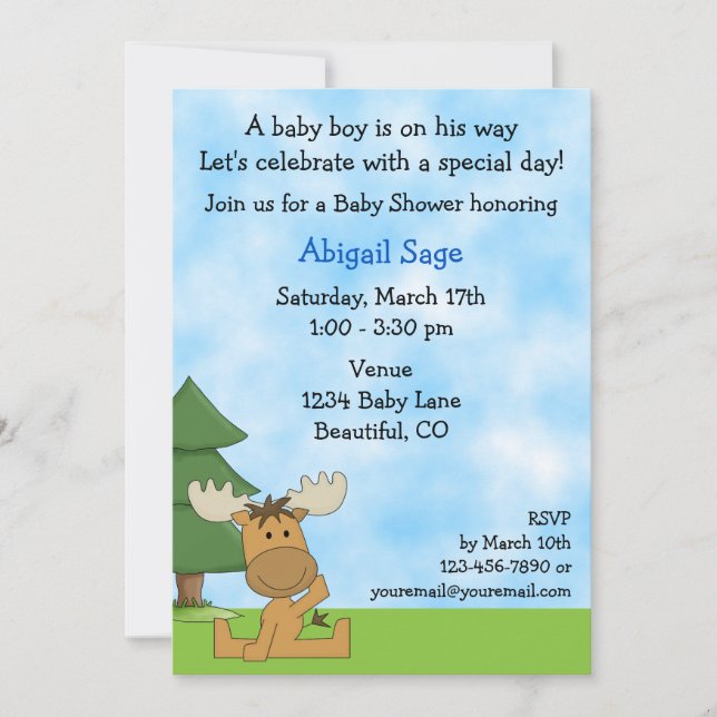 Cute Mountain Moose Boys Baby Shower Invitation (Front)