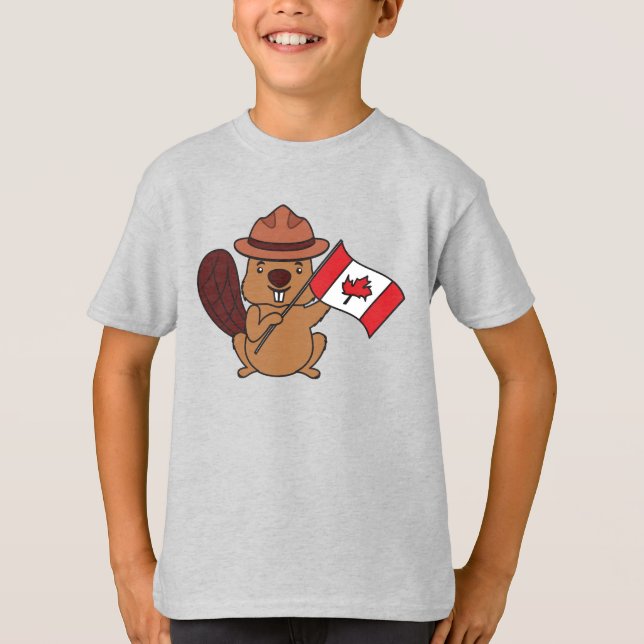 Cute Mountie Beaver Canada Kids Graphic Tee (Front)