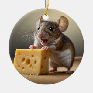 Cute Mouse and Cheese Ceramic Ornament