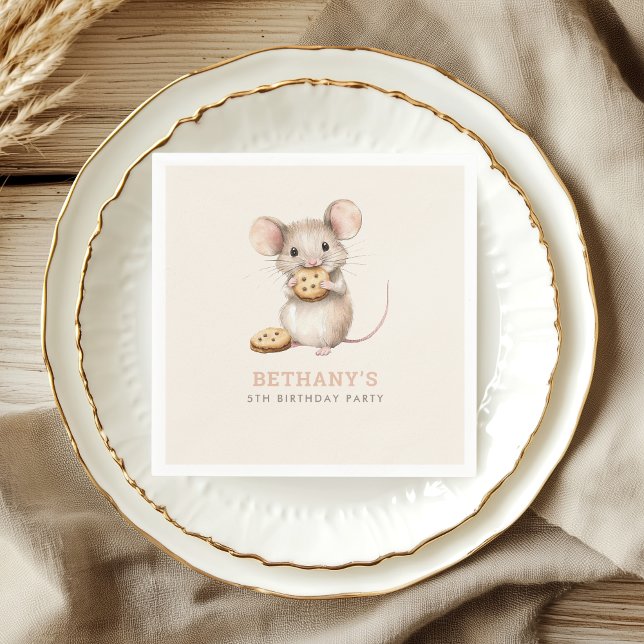 Cute Mouse and Cookies 5th Birthday Party Napkin (Creator Uploaded)