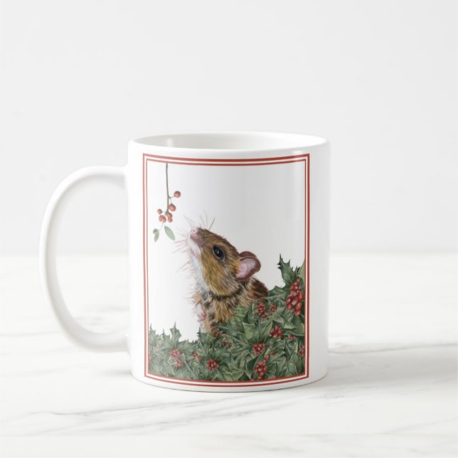 Cute Mouse and Holly Christmas Mug (Left)