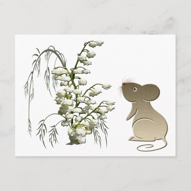 Cute Mouse and Lily of the Valley Postcard (Front)