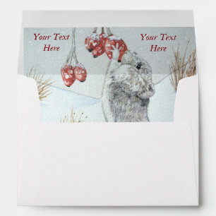 Cute mouse and red berries snow scene wildlife art envelopes