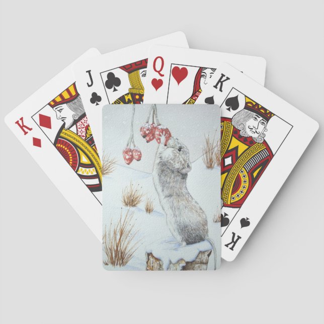 Cute mouse and red berries snow scene wildlife bic playing cards (Back)