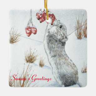 cute mouse and red berries snow scene wildlife ceramic ornament