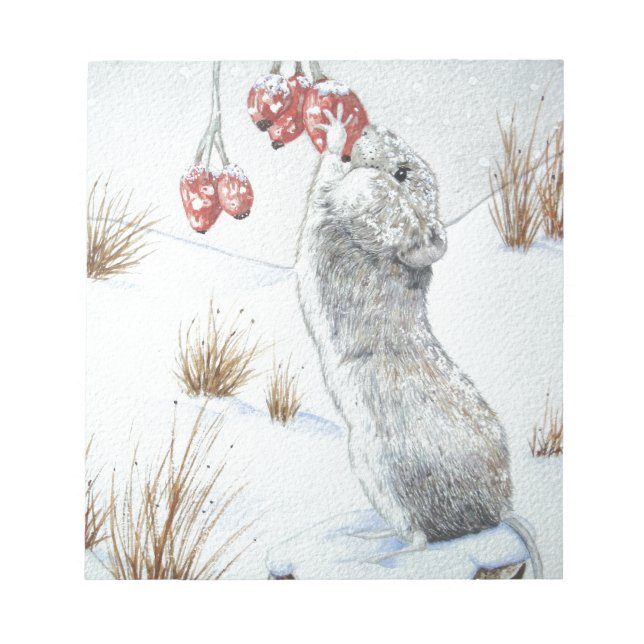 Cute mouse and red berries snow scene wildlife  notepad (Front)
