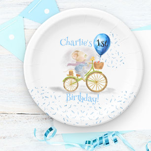 Cute Mouse Animal Bicycle Boy 1st Birthday Party Paper Plate