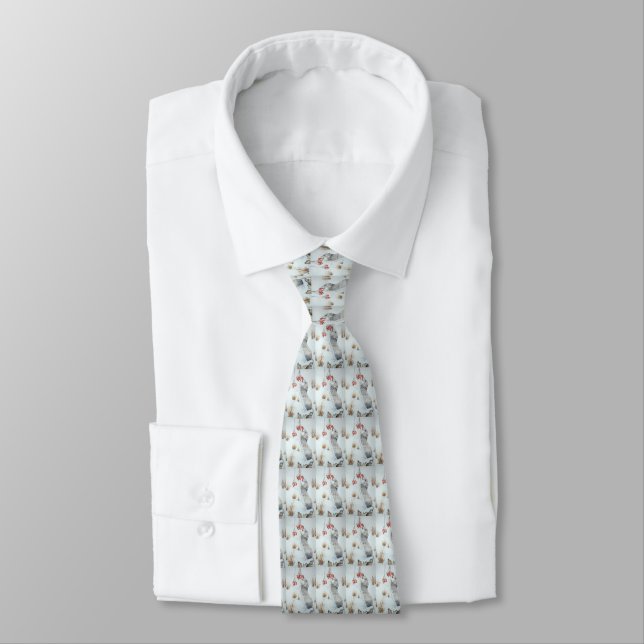 Cute mouse berries seasonal snow scene wildlife tie (Tied)
