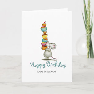 Cute Mouse Birthday Cards with cupcakes for mom