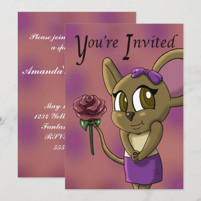 Cute Mouse Birthday Party Invitation (Front/Back)