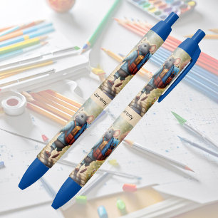 Cute mouse boy on his way to school,personalized black ink pen