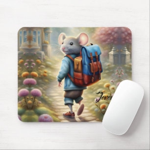 Cute mouse boy on his way to school, personalized pad