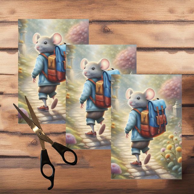Cute mouse boy on his way to school tissue paper (Creator Uploaded)