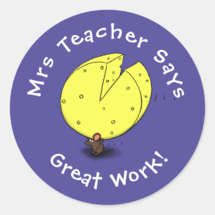 Cute mouse carrying cheese cartoon classic round sticker