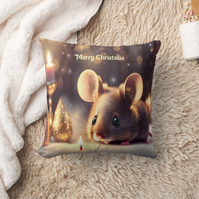 Cute mouse celebrates Christmas, custom  Throw Pillow (Blanket)
