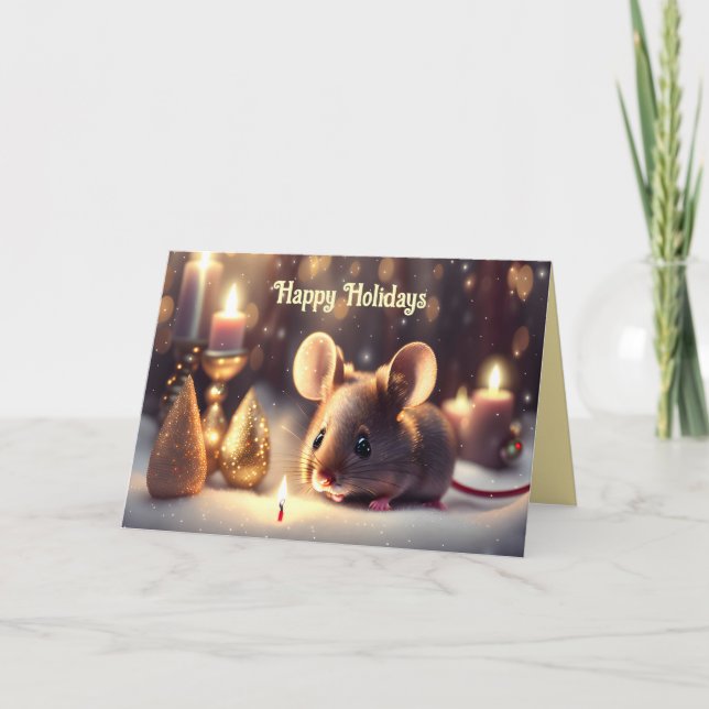 Cute mouse celebrates Christmas  - Holiday Card (Front)