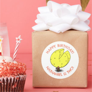 Cute mouse cheese personalized cartoon birthday classic round sticker