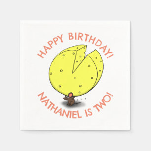 Cute mouse cheese personalized cartoon birthday napkin